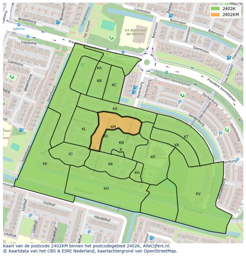 Afbeelding van het postcodegebied 2402 KM op de kaart.