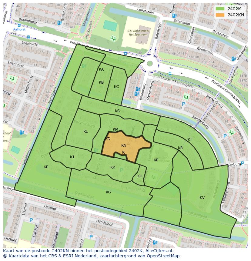 Afbeelding van het postcodegebied 2402 KN op de kaart.