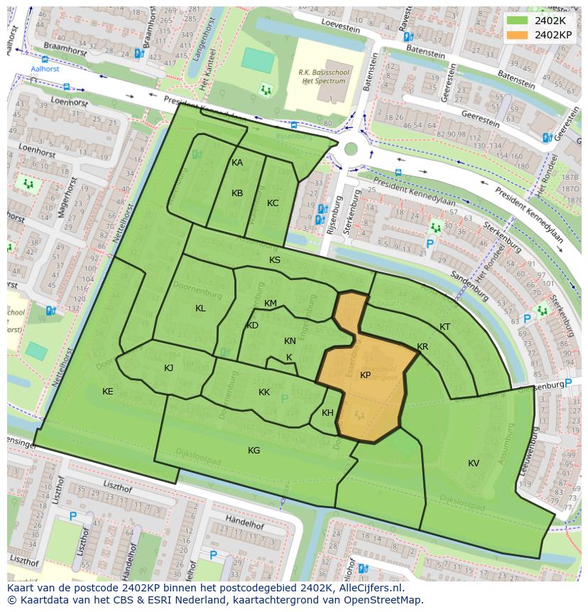 Afbeelding van het postcodegebied 2402 KP op de kaart.