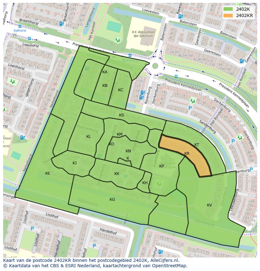 Afbeelding van het postcodegebied 2402 KR op de kaart.