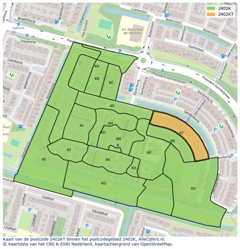 Afbeelding van het postcodegebied 2402 KT op de kaart.