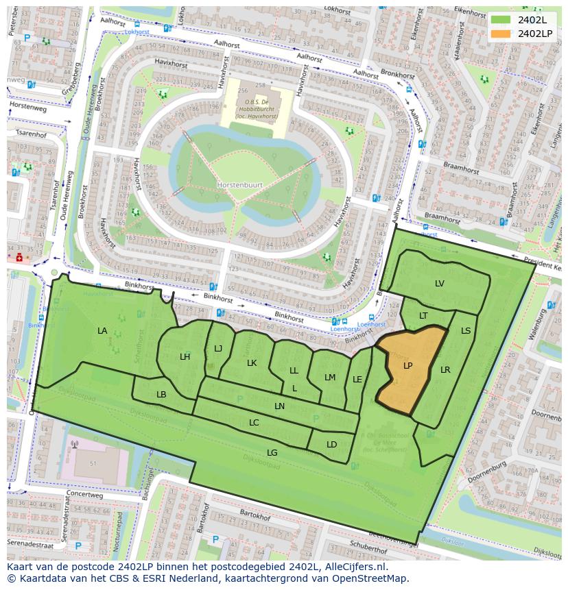 Afbeelding van het postcodegebied 2402 LP op de kaart.