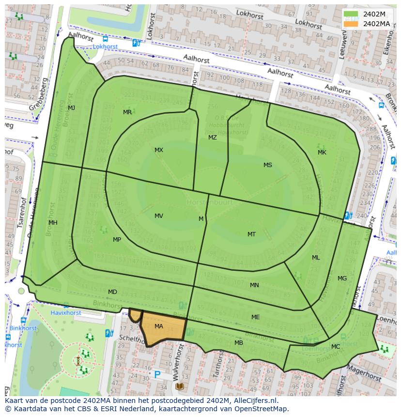 Afbeelding van het postcodegebied 2402 MA op de kaart.