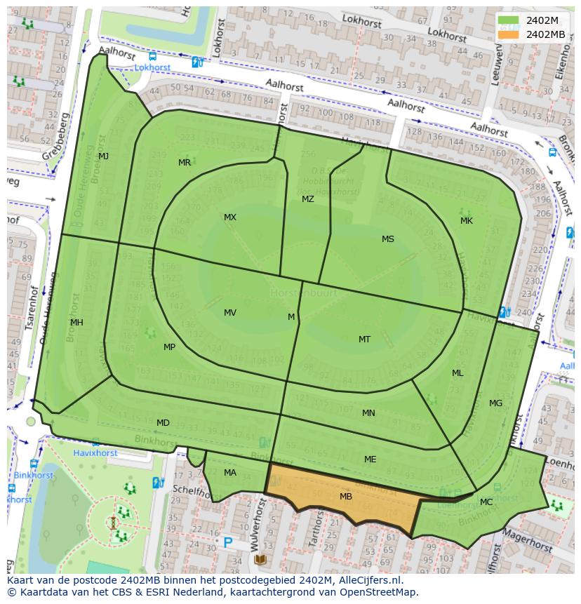 Afbeelding van het postcodegebied 2402 MB op de kaart.