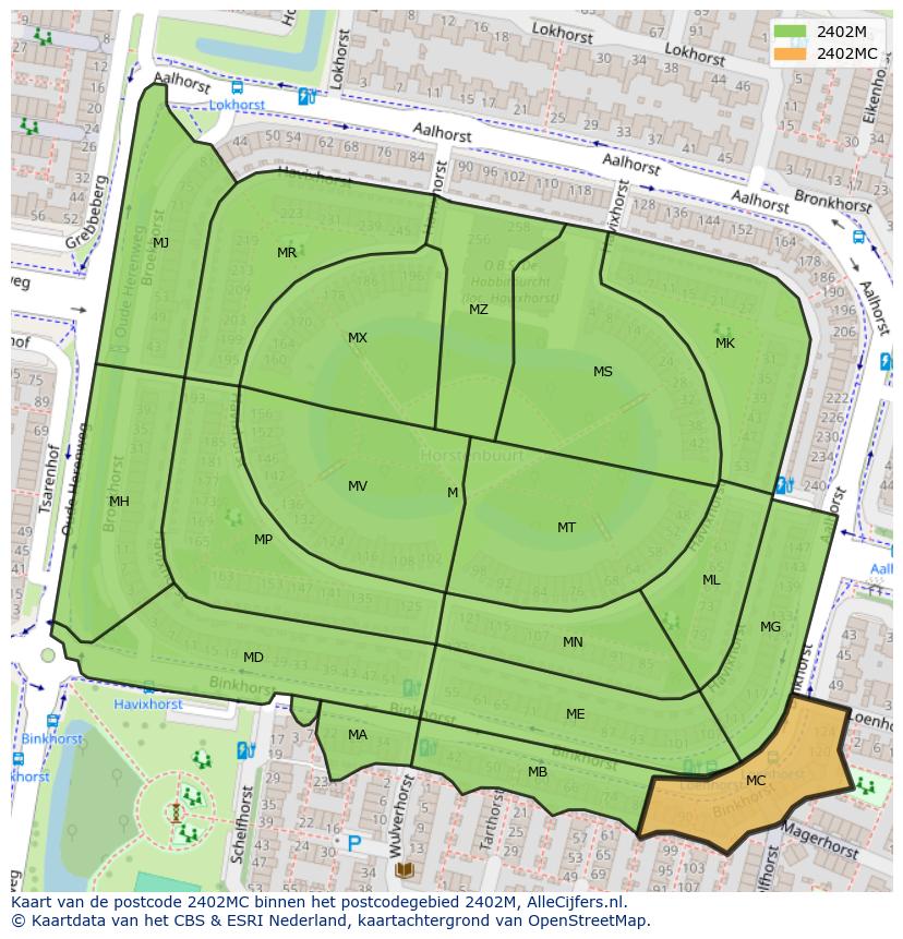 Afbeelding van het postcodegebied 2402 MC op de kaart.