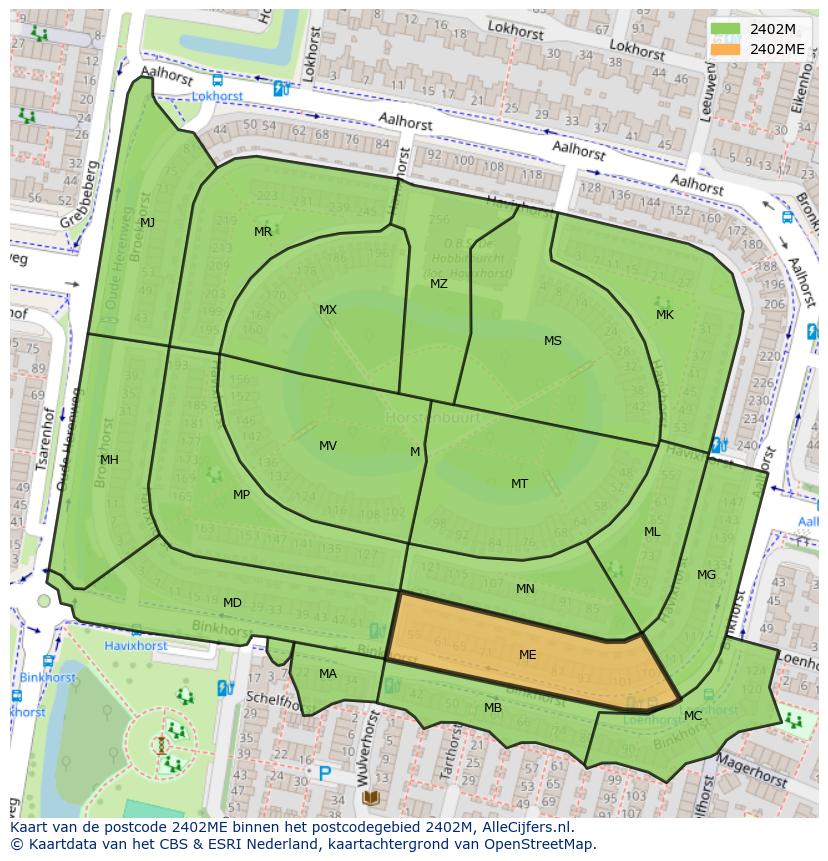Afbeelding van het postcodegebied 2402 ME op de kaart.