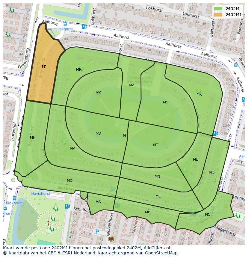 Afbeelding van het postcodegebied 2402 MJ op de kaart.