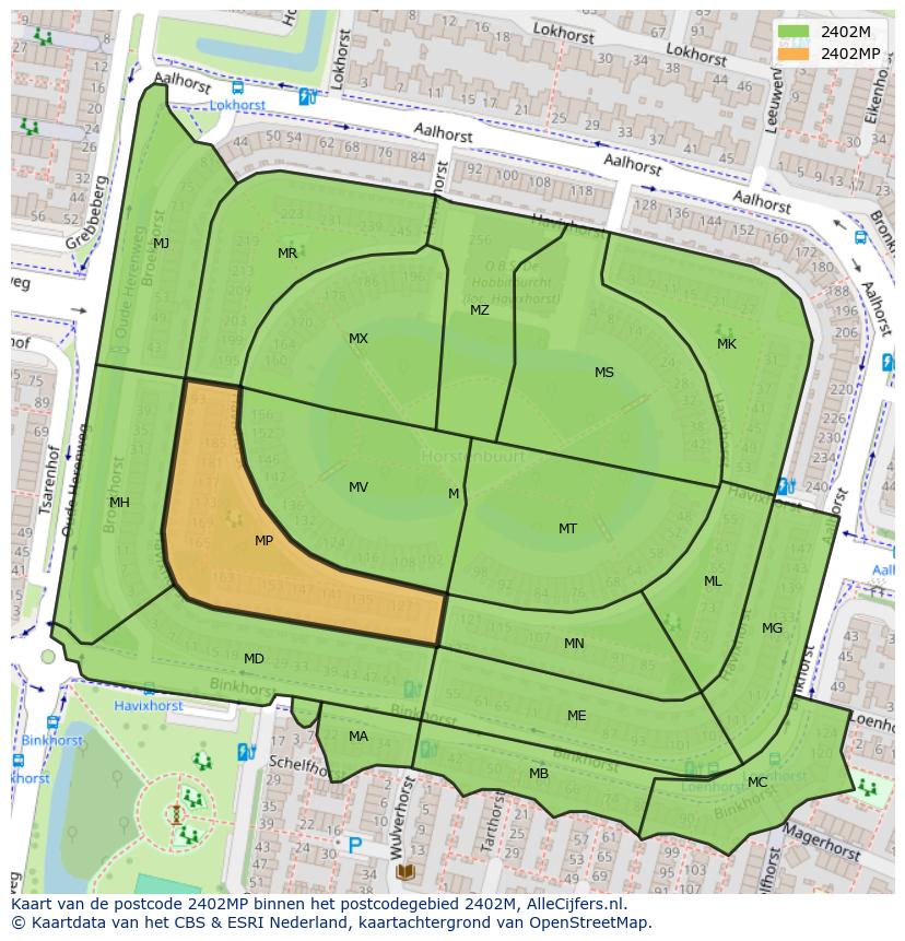 Afbeelding van het postcodegebied 2402 MP op de kaart.