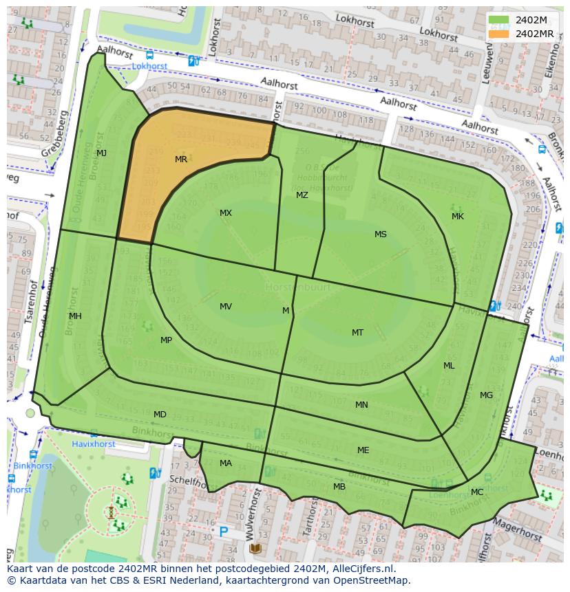 Afbeelding van het postcodegebied 2402 MR op de kaart.
