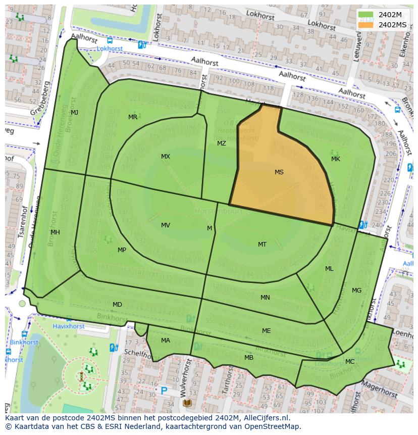 Afbeelding van het postcodegebied 2402 MS op de kaart.