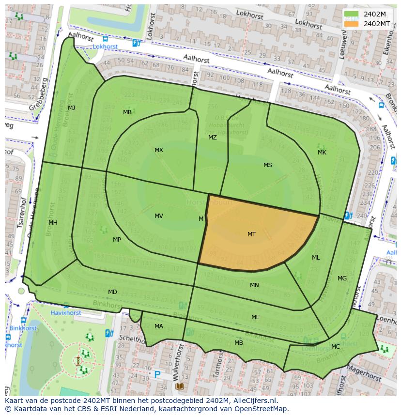 Afbeelding van het postcodegebied 2402 MT op de kaart.