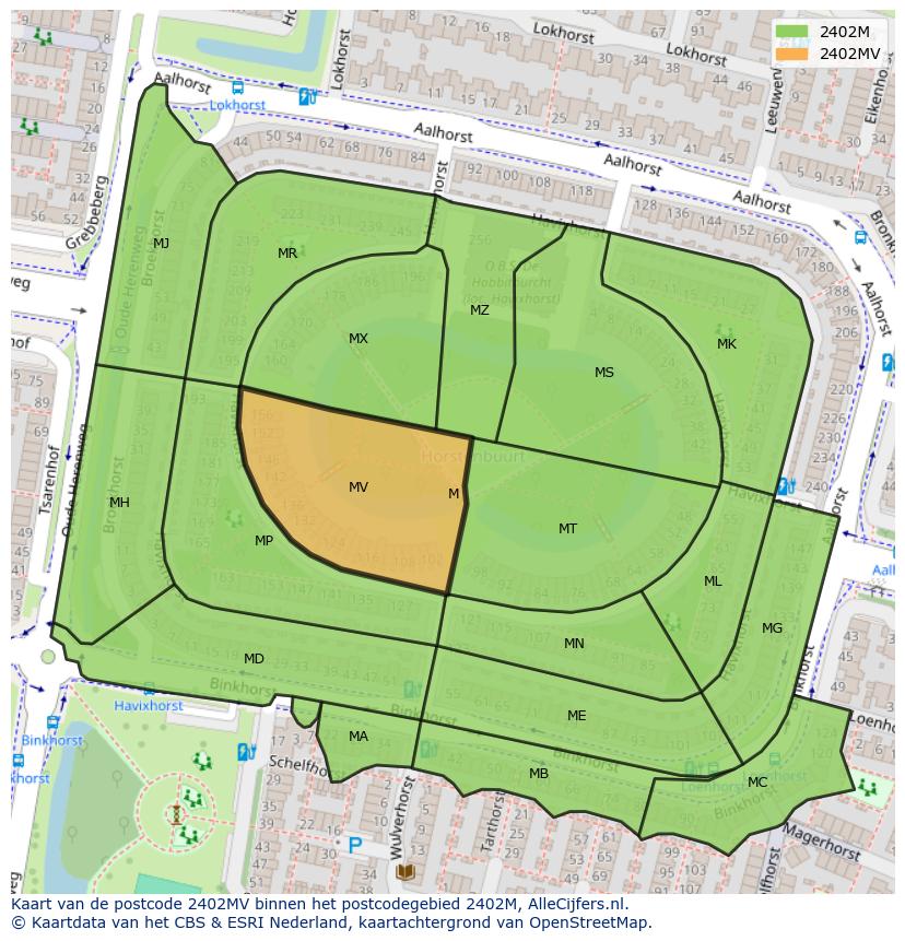 Afbeelding van het postcodegebied 2402 MV op de kaart.
