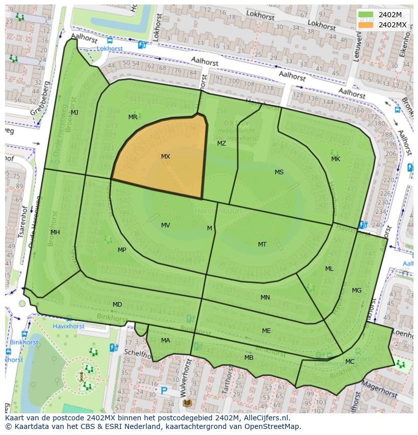 Afbeelding van het postcodegebied 2402 MX op de kaart.