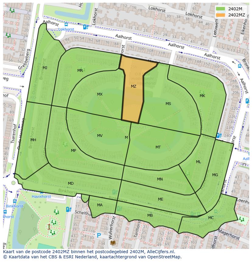 Afbeelding van het postcodegebied 2402 MZ op de kaart.