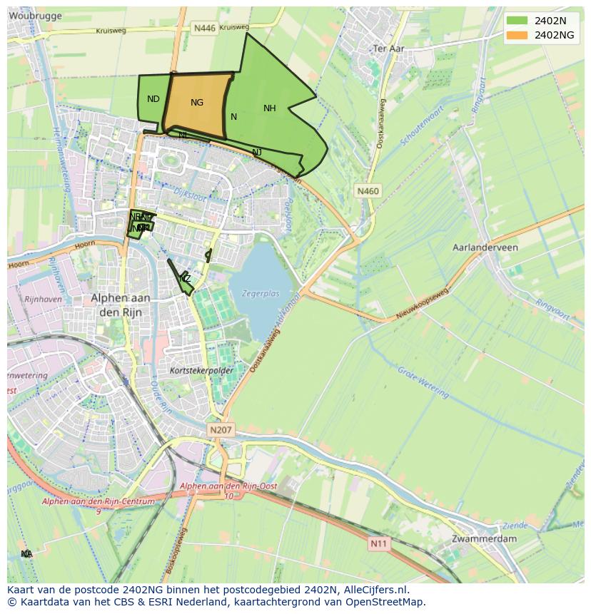 Afbeelding van het postcodegebied 2402 NG op de kaart.