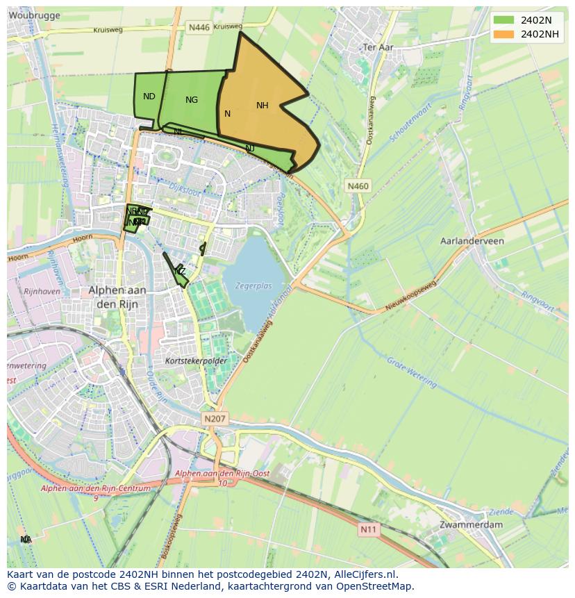 Afbeelding van het postcodegebied 2402 NH op de kaart.