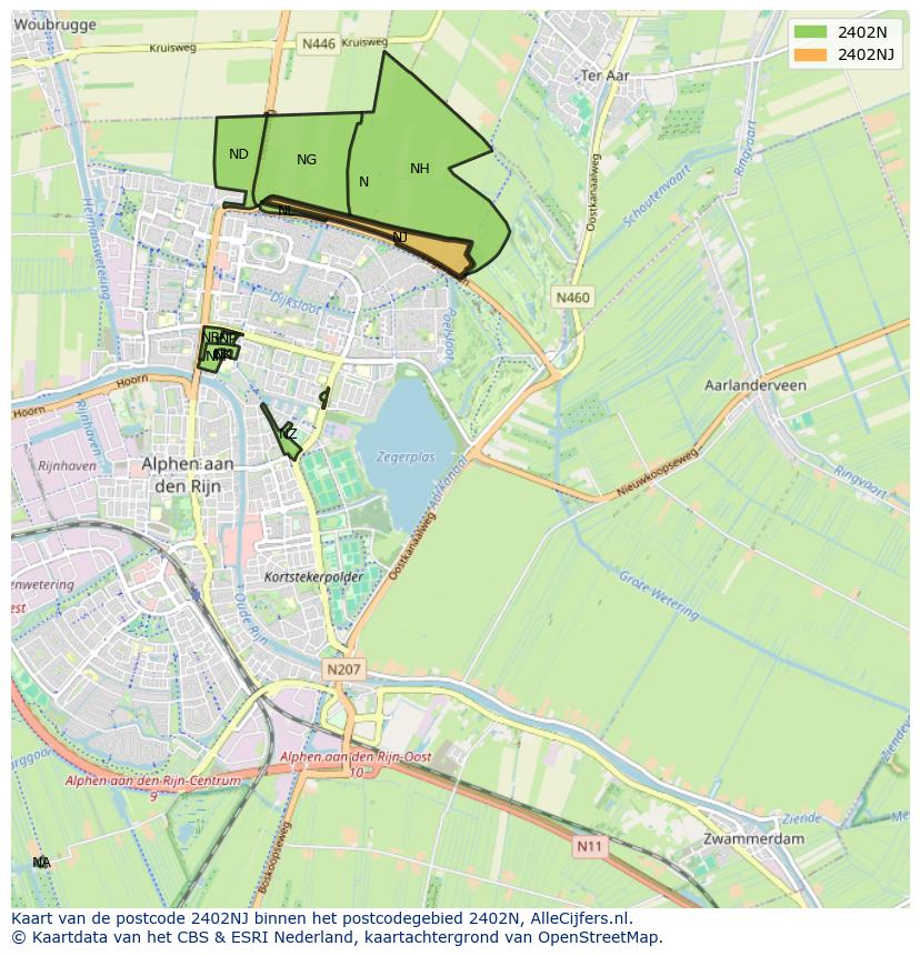 Afbeelding van het postcodegebied 2402 NJ op de kaart.