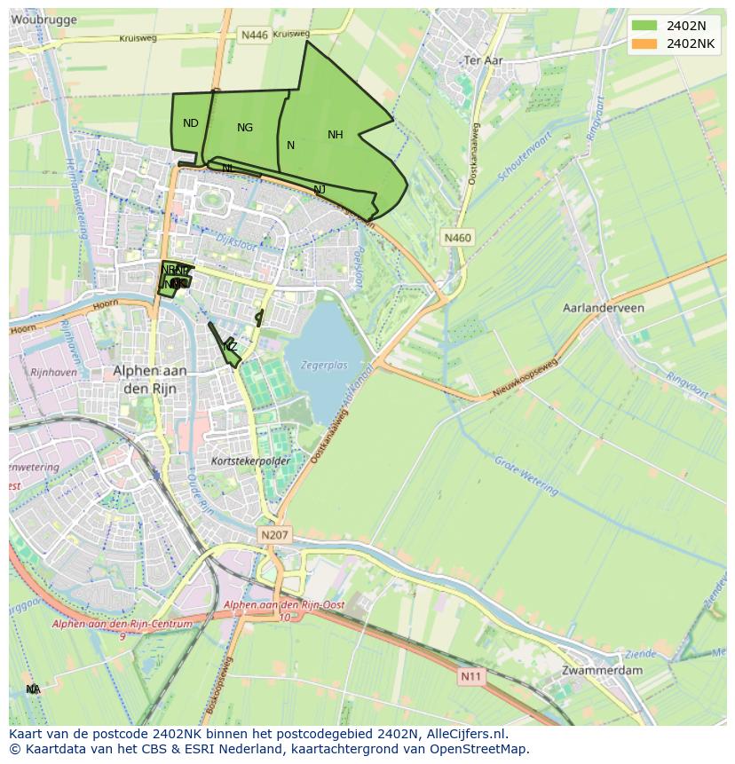 Afbeelding van het postcodegebied 2402 NK op de kaart.