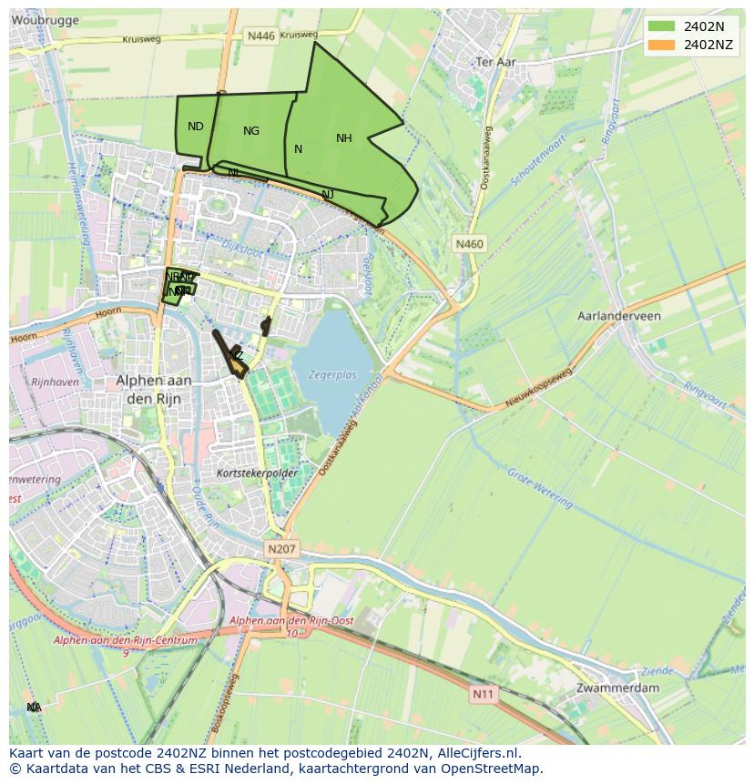 Afbeelding van het postcodegebied 2402 NZ op de kaart.