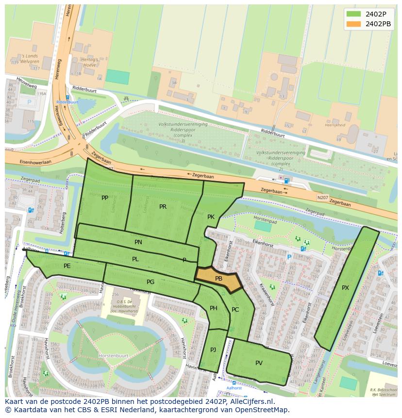 Afbeelding van het postcodegebied 2402 PB op de kaart.