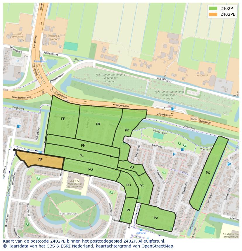 Afbeelding van het postcodegebied 2402 PE op de kaart.