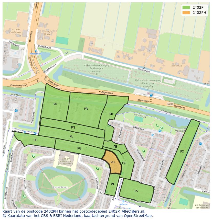 Afbeelding van het postcodegebied 2402 PH op de kaart.
