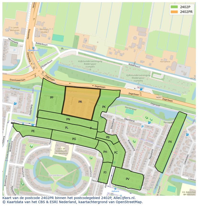 Afbeelding van het postcodegebied 2402 PR op de kaart.