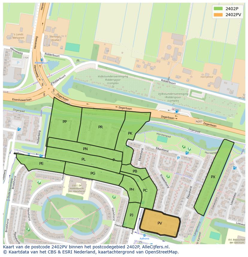 Afbeelding van het postcodegebied 2402 PV op de kaart.