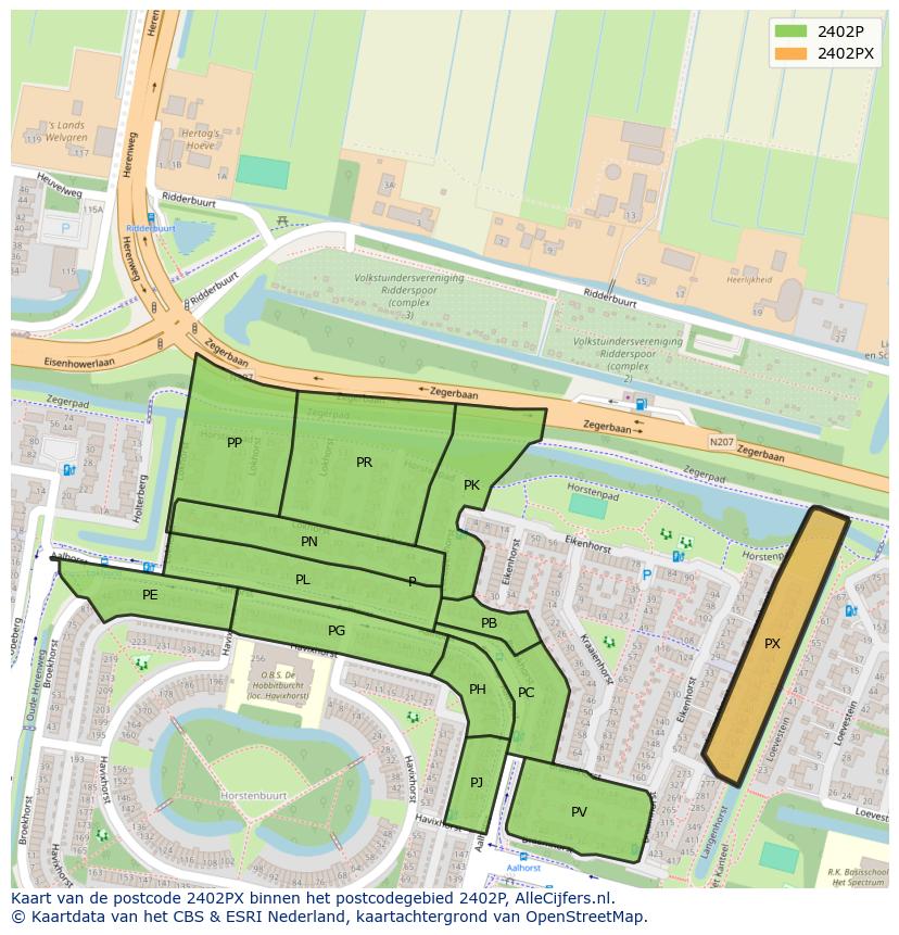 Afbeelding van het postcodegebied 2402 PX op de kaart.