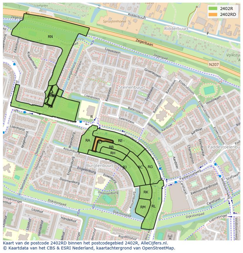 Afbeelding van het postcodegebied 2402 RD op de kaart.