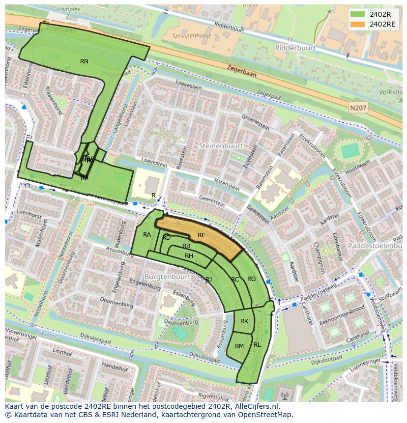 Afbeelding van het postcodegebied 2402 RE op de kaart.