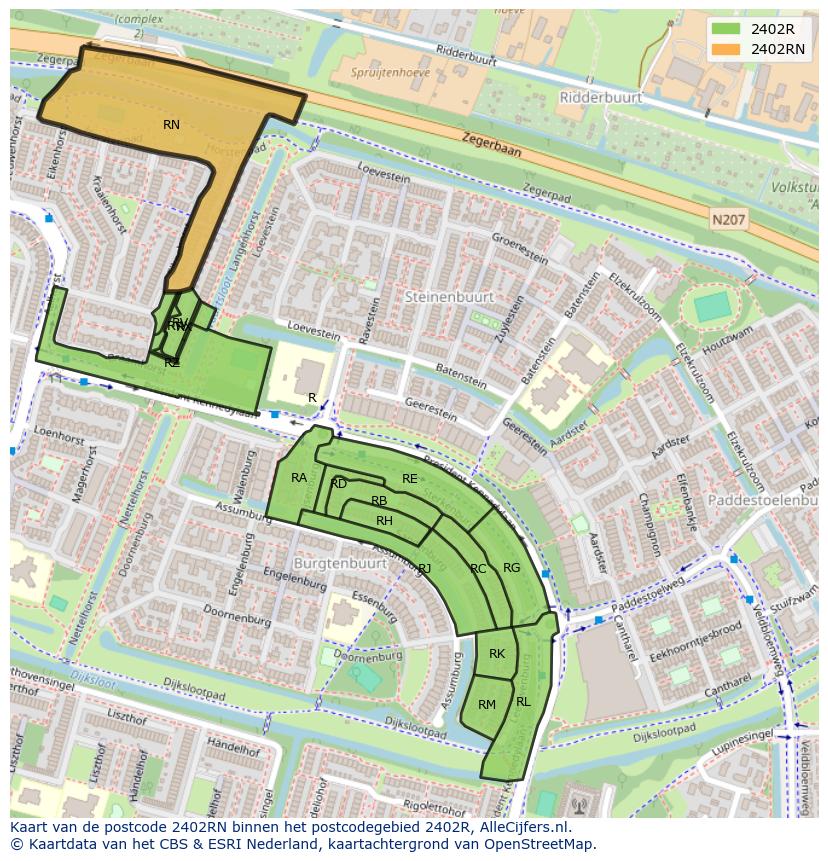 Afbeelding van het postcodegebied 2402 RN op de kaart.