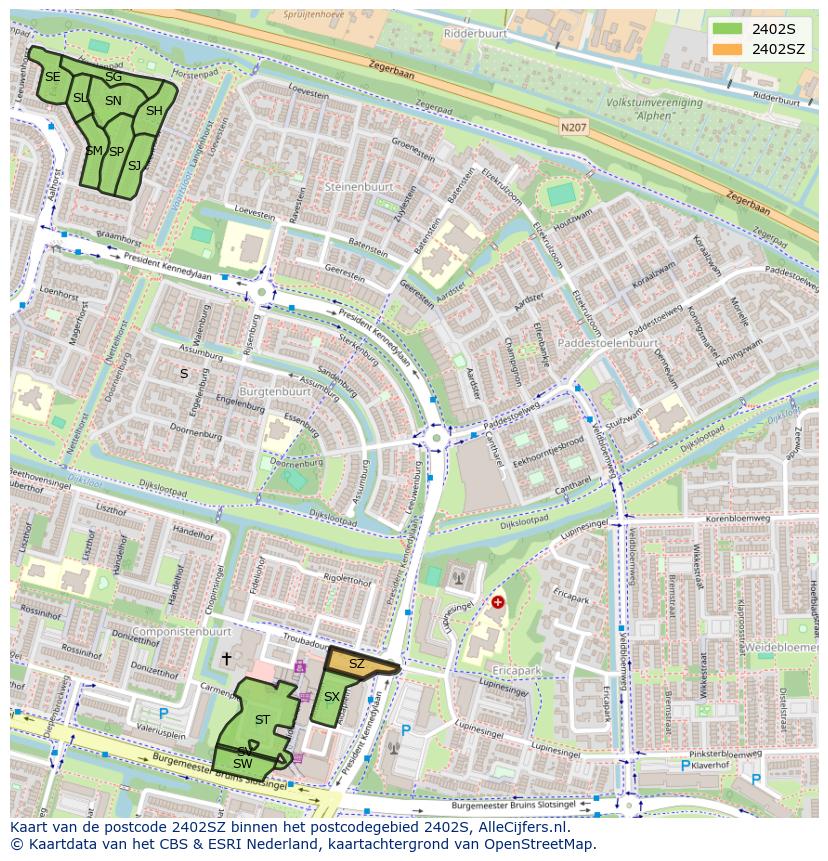 Afbeelding van het postcodegebied 2402 SZ op de kaart.