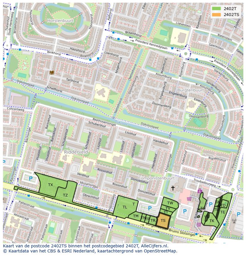 Afbeelding van het postcodegebied 2402 TS op de kaart.