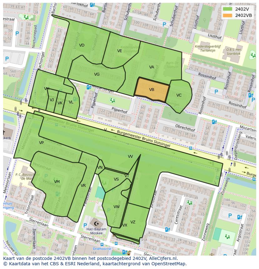 Afbeelding van het postcodegebied 2402 VB op de kaart.