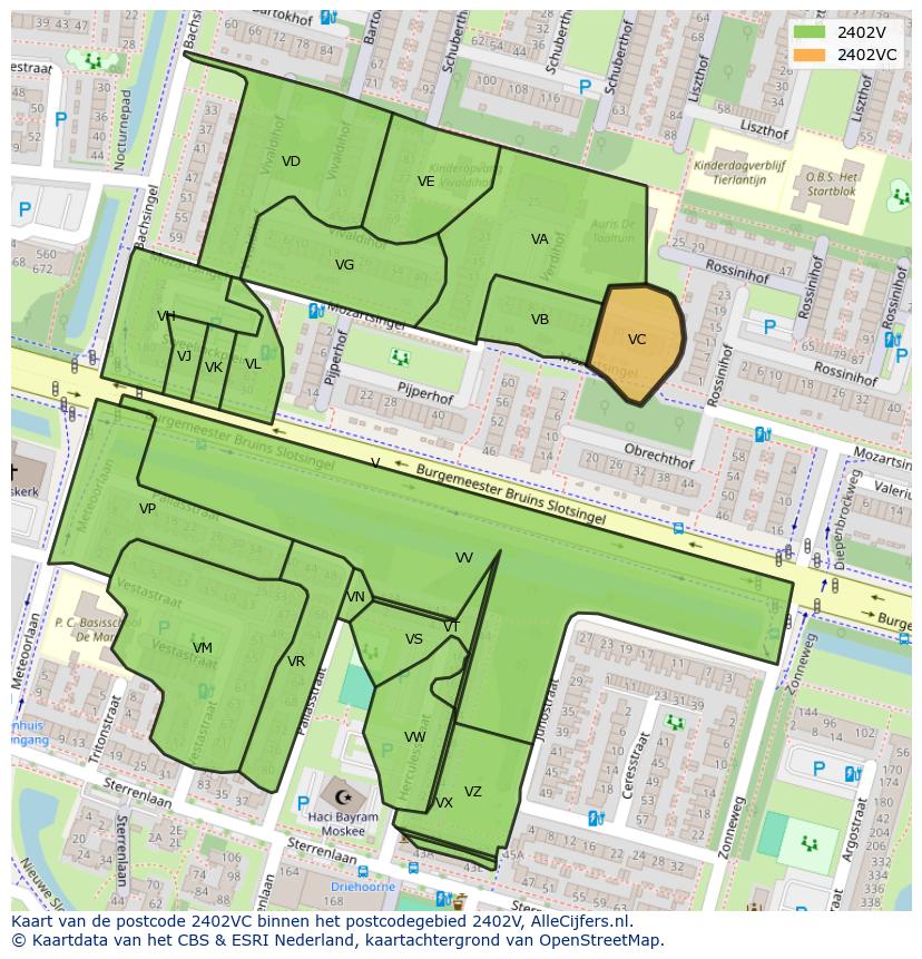 Afbeelding van het postcodegebied 2402 VC op de kaart.