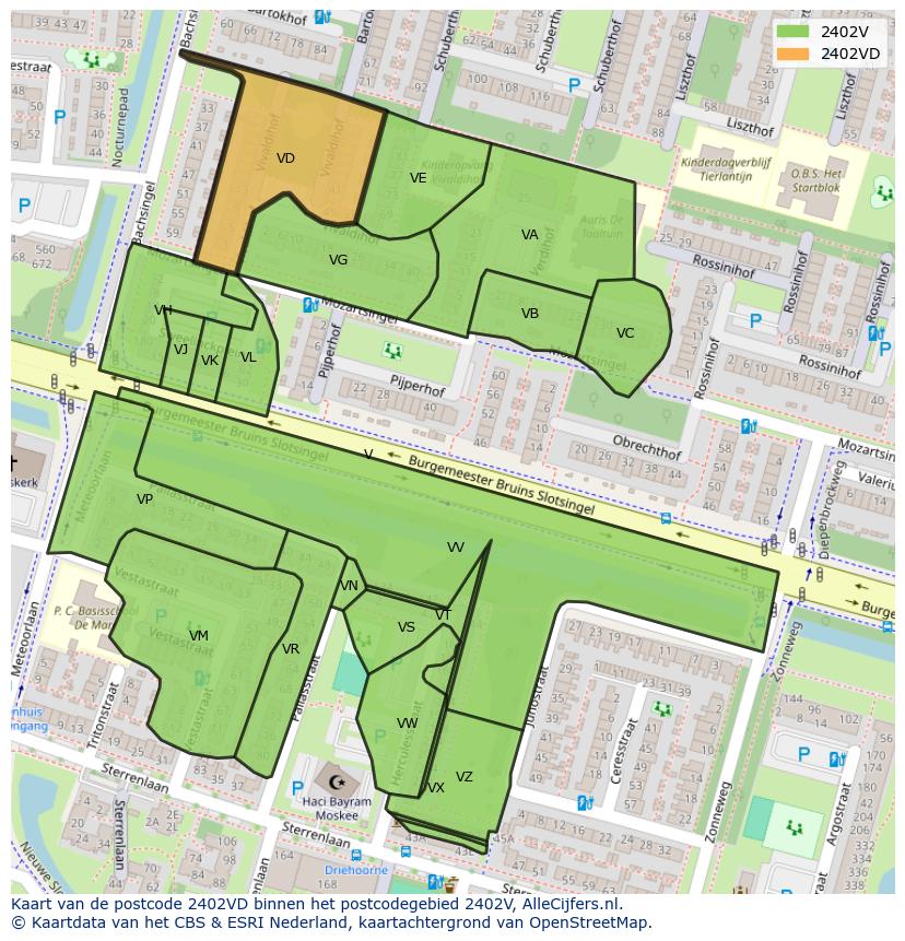 Afbeelding van het postcodegebied 2402 VD op de kaart.