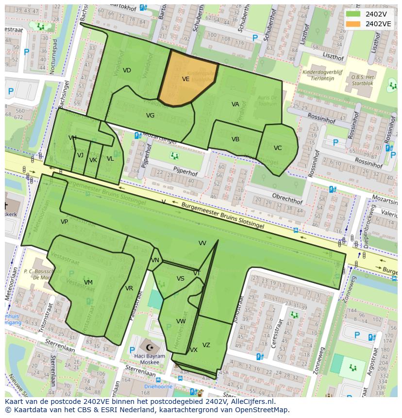 Afbeelding van het postcodegebied 2402 VE op de kaart.