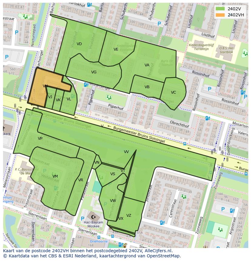 Afbeelding van het postcodegebied 2402 VH op de kaart.