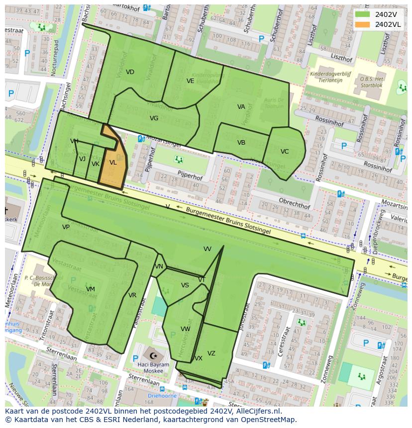 Afbeelding van het postcodegebied 2402 VL op de kaart.