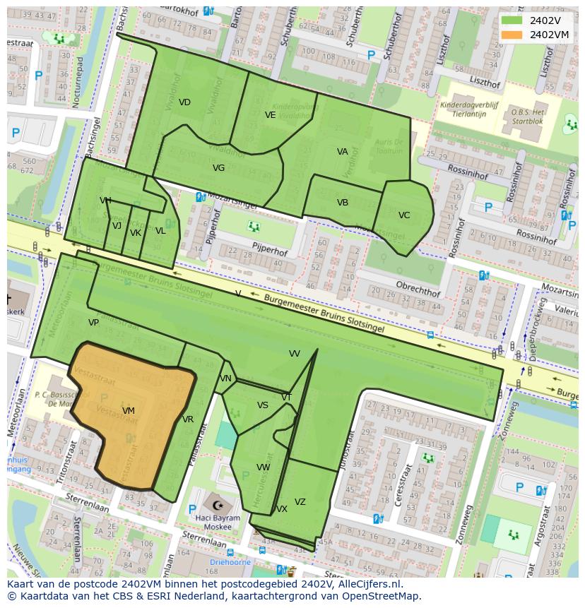 Afbeelding van het postcodegebied 2402 VM op de kaart.