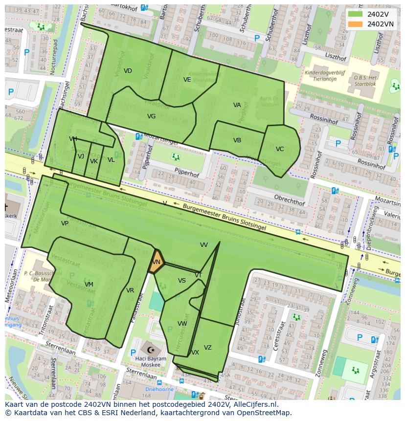 Afbeelding van het postcodegebied 2402 VN op de kaart.
