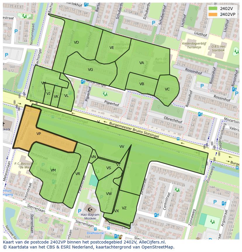 Afbeelding van het postcodegebied 2402 VP op de kaart.