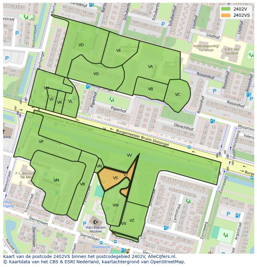 Afbeelding van het postcodegebied 2402 VS op de kaart.