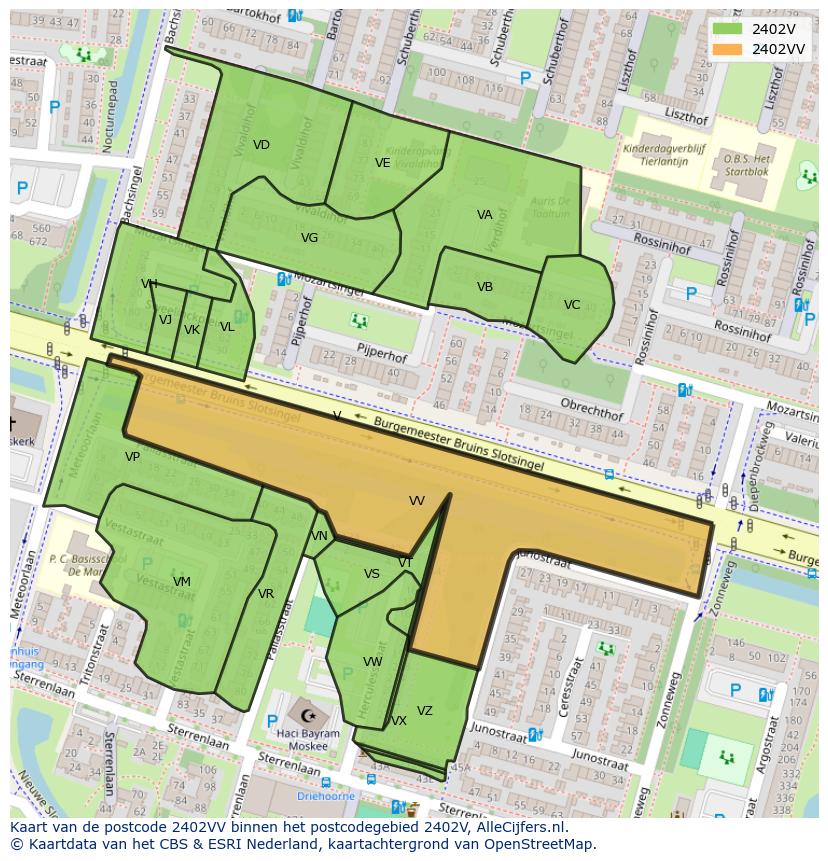 Afbeelding van het postcodegebied 2402 VV op de kaart.