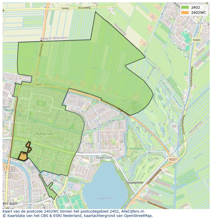 Afbeelding van het postcodegebied 2402 WC op de kaart.
