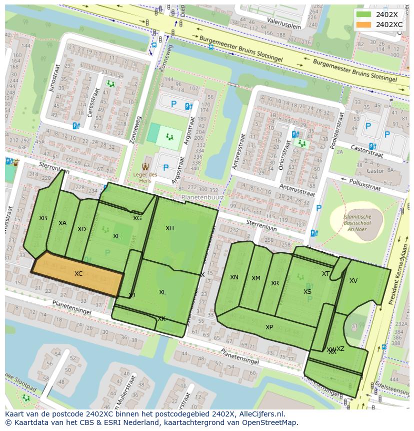 Afbeelding van het postcodegebied 2402 XC op de kaart.