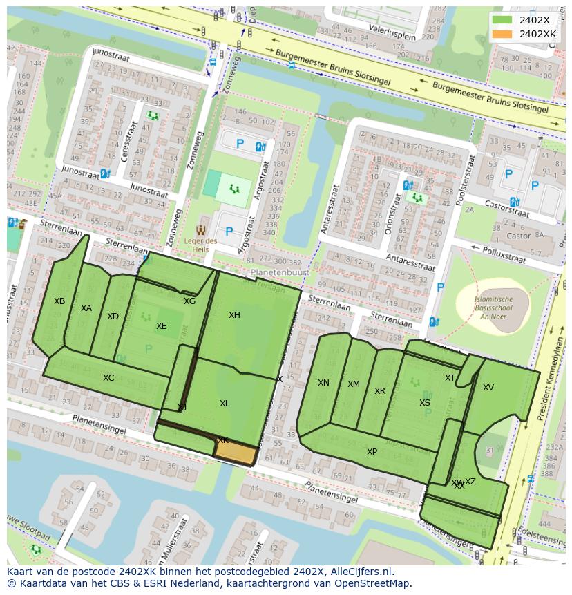 Afbeelding van het postcodegebied 2402 XK op de kaart.