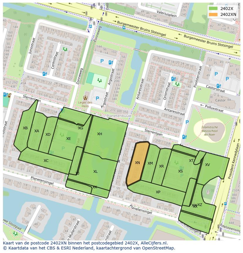 Afbeelding van het postcodegebied 2402 XN op de kaart.