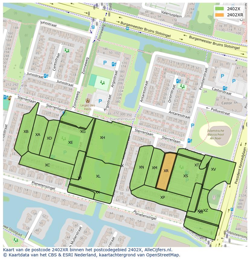 Afbeelding van het postcodegebied 2402 XR op de kaart.